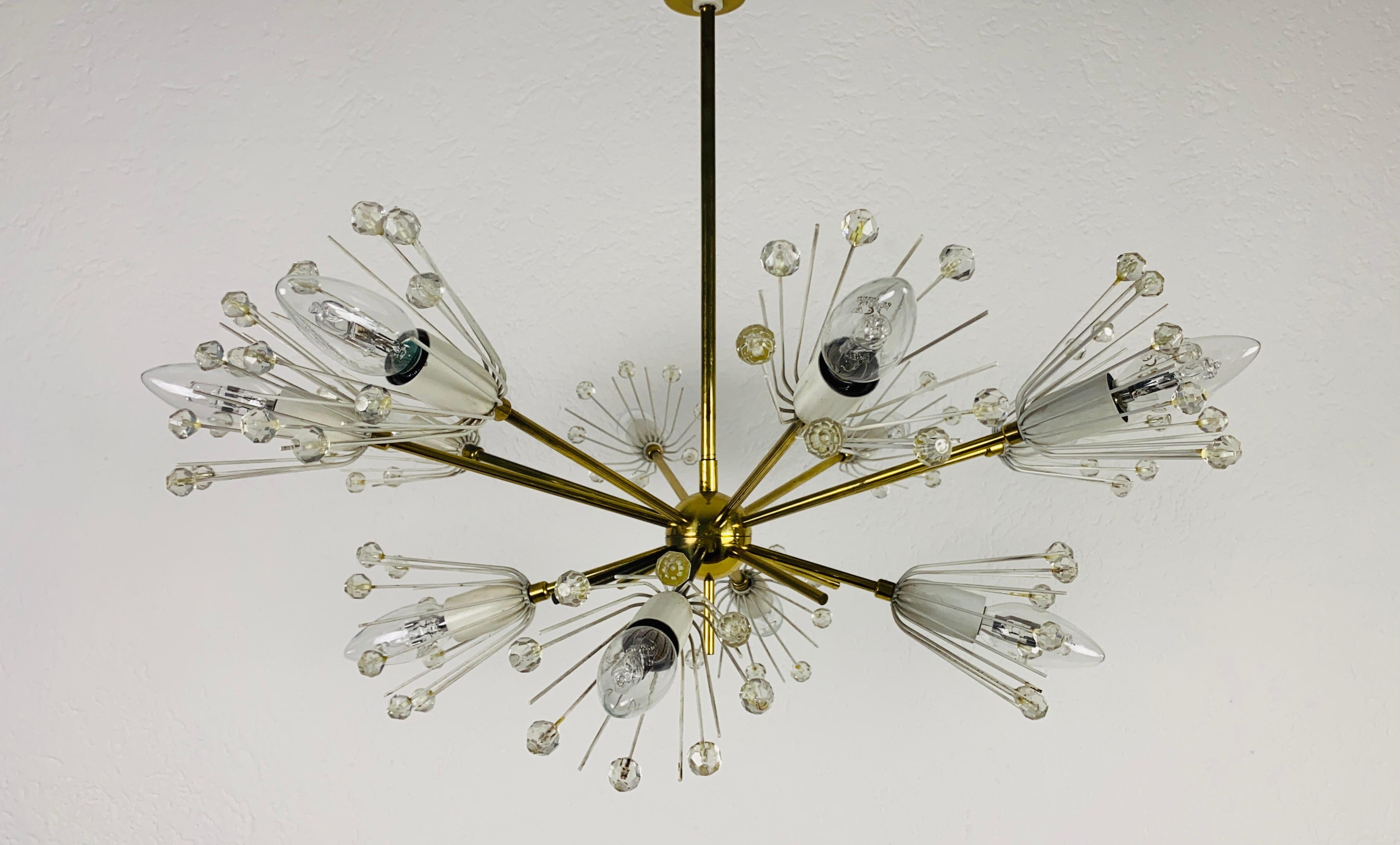 Glass and Brass 'Snowflake' Chandelier by Emil Stejnar for Rupert Nikoll, 1960s For Sale 4