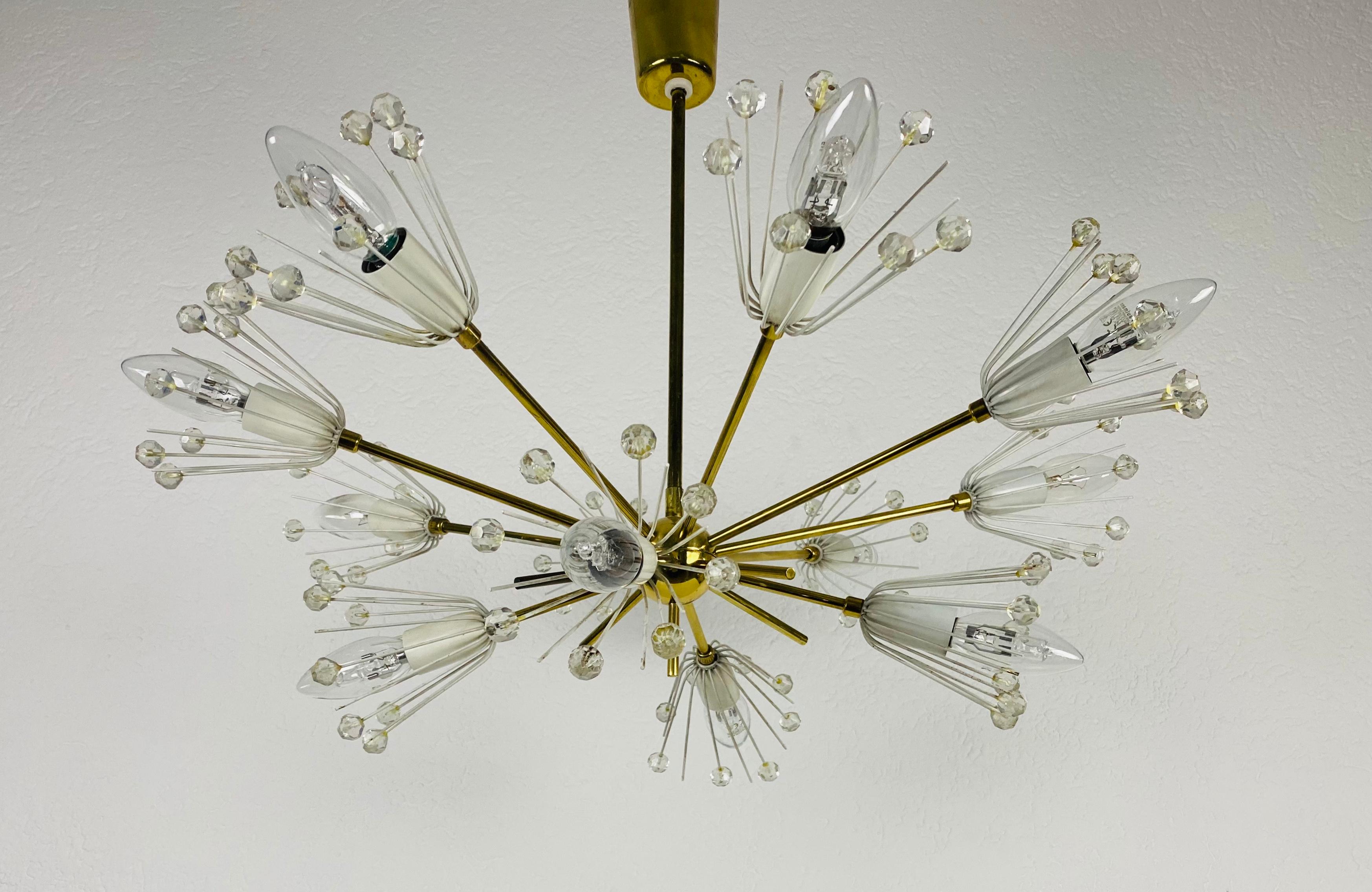 Glass and Brass 'Snowflake' Chandelier by Emil Stejnar for Rupert Nikoll, 1960s For Sale 5