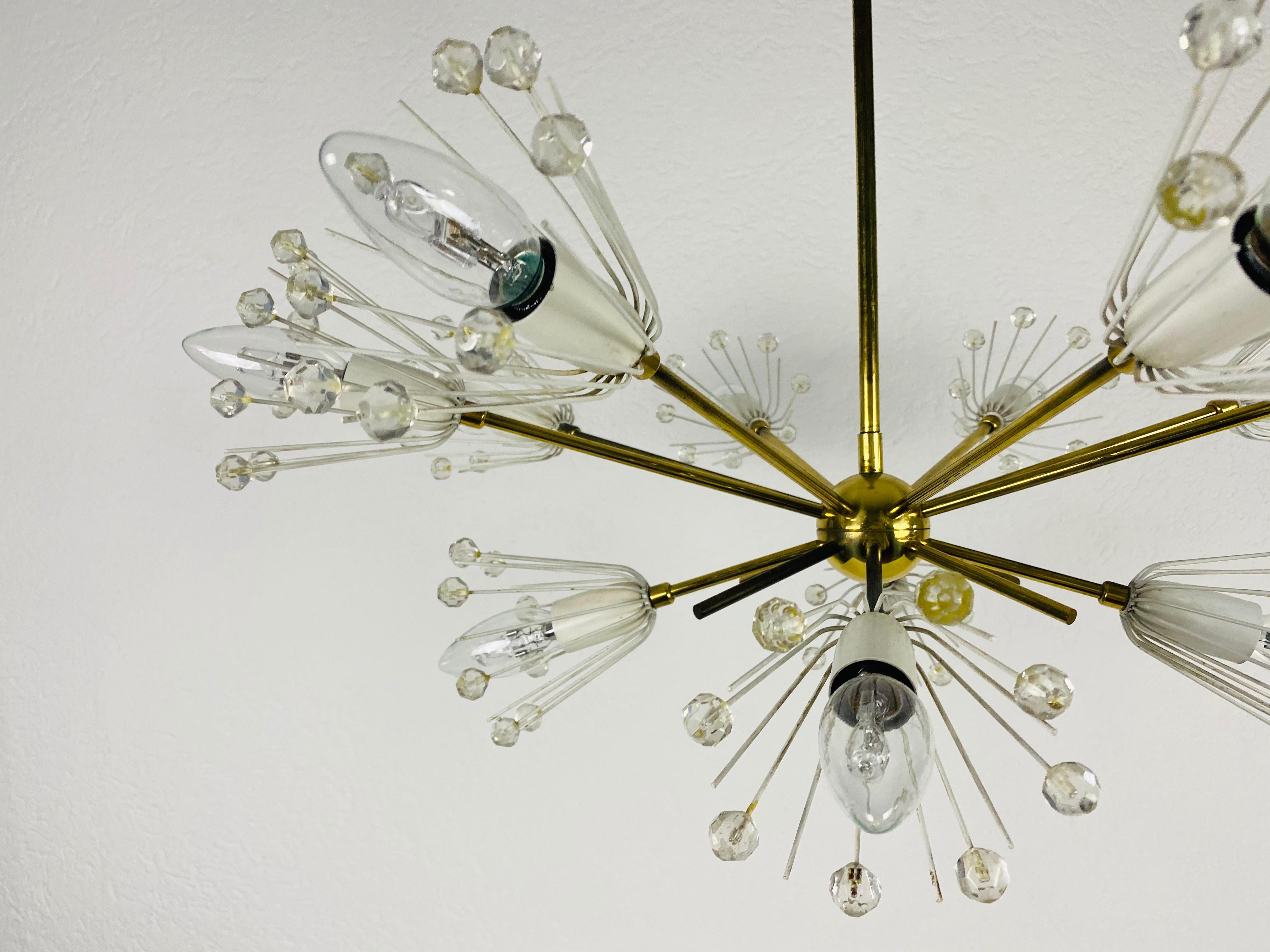 Mid-20th Century Glass and Brass 'Snowflake' Chandelier by Emil Stejnar for Rupert Nikoll, 1960s For Sale