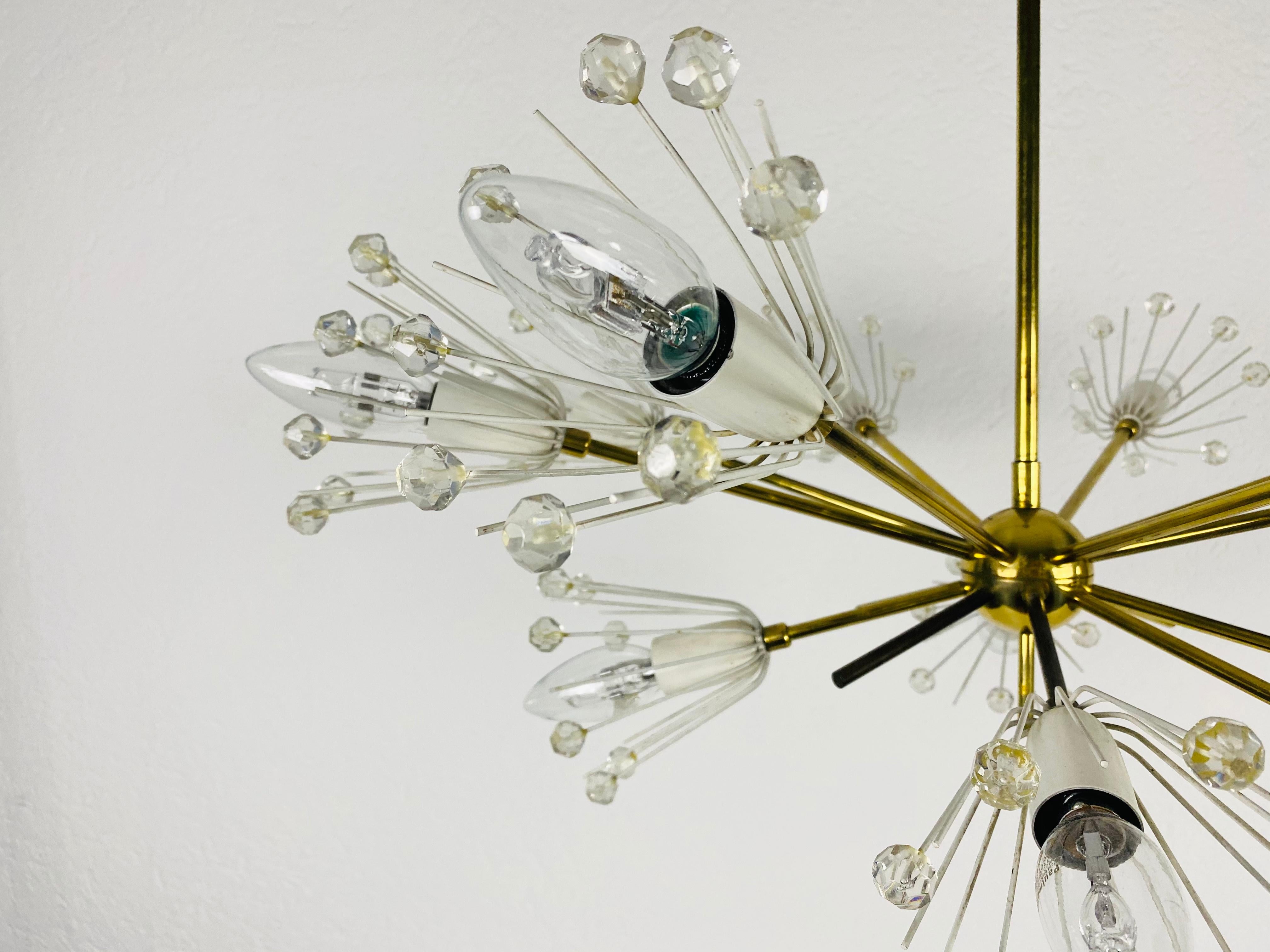 Glass and Brass 'Snowflake' Chandelier by Emil Stejnar for Rupert Nikoll, 1960s For Sale 3