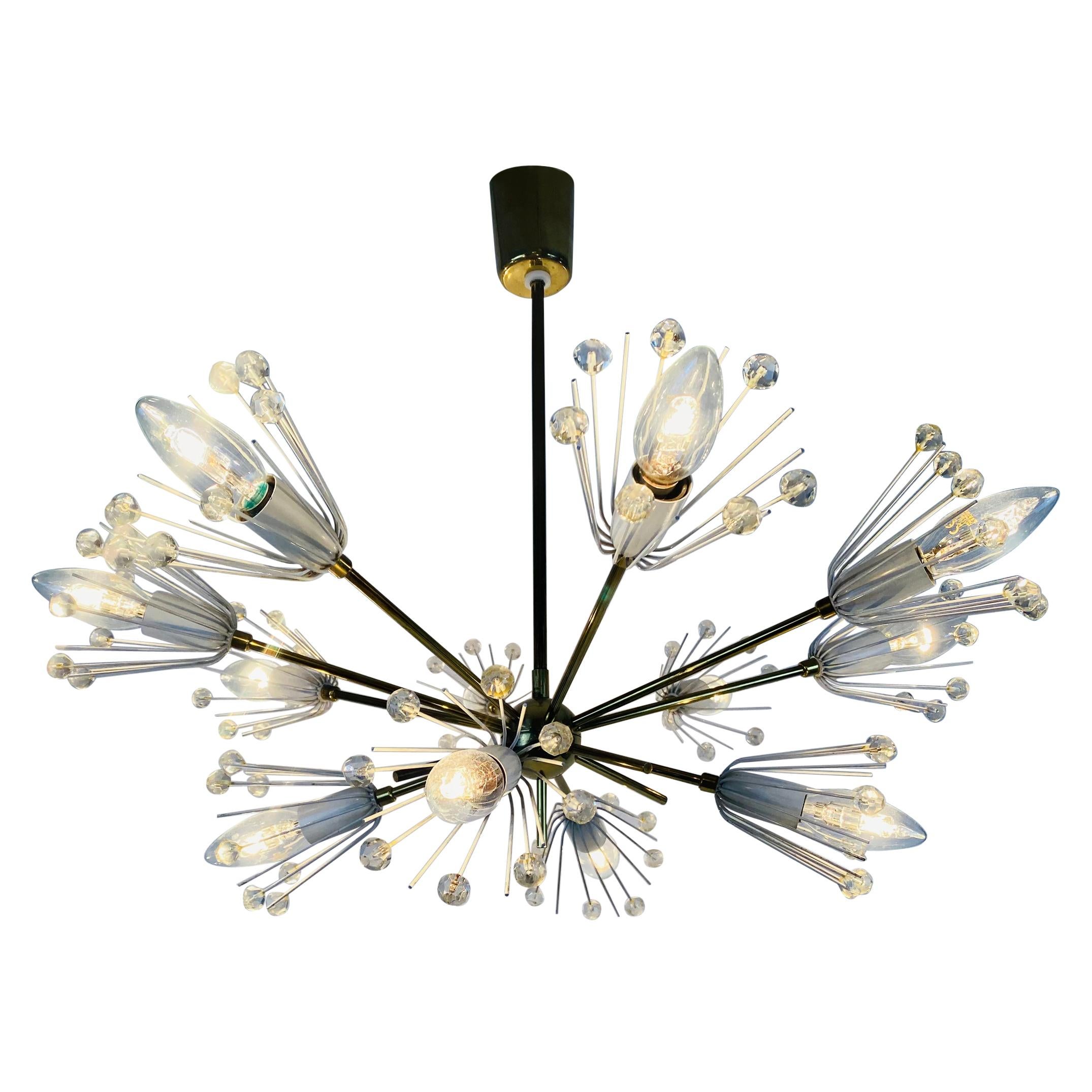 Glass and Brass 'Snowflake' Chandelier by Emil Stejnar for Rupert Nikoll, 1960s For Sale