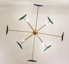 Sputnik-Kronleuchter aus Glas und Messing, belgische Kreation, signiert ""JN"