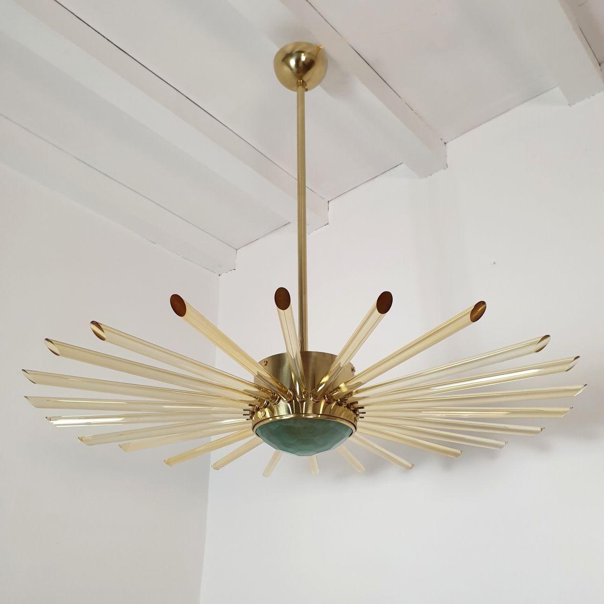 Glass and Brass Sputnik Chandelier, Italy For Sale 5