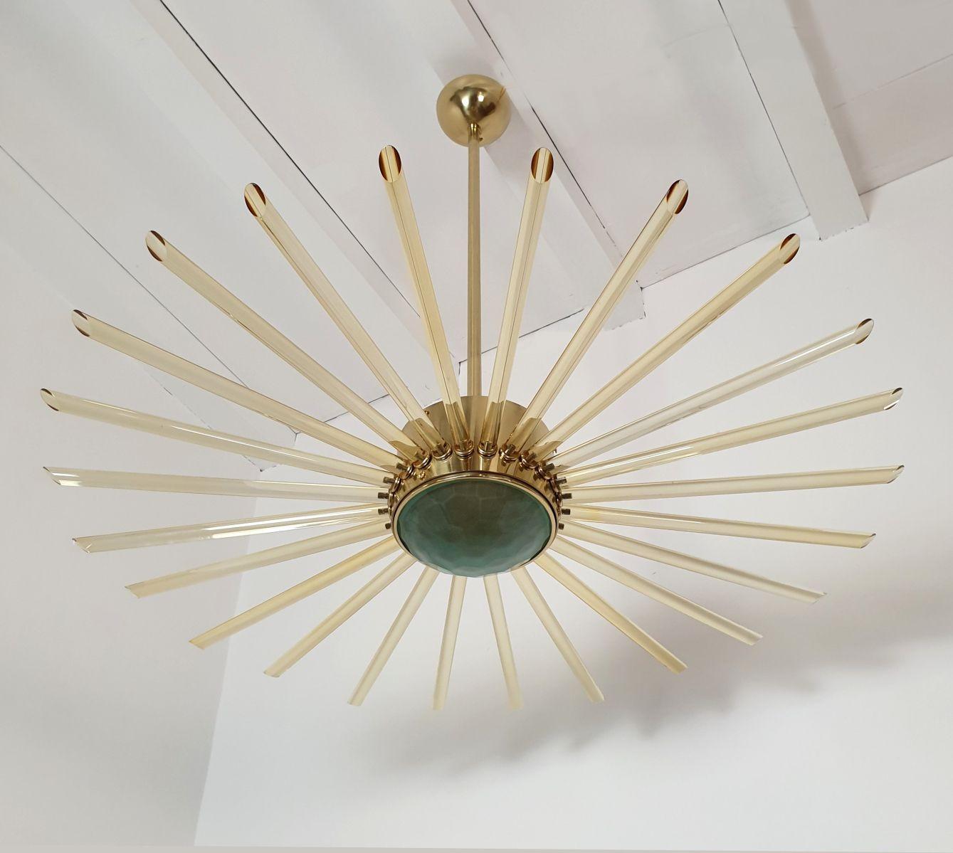 Italian Glass and Brass Sputnik Chandelier, Italy For Sale