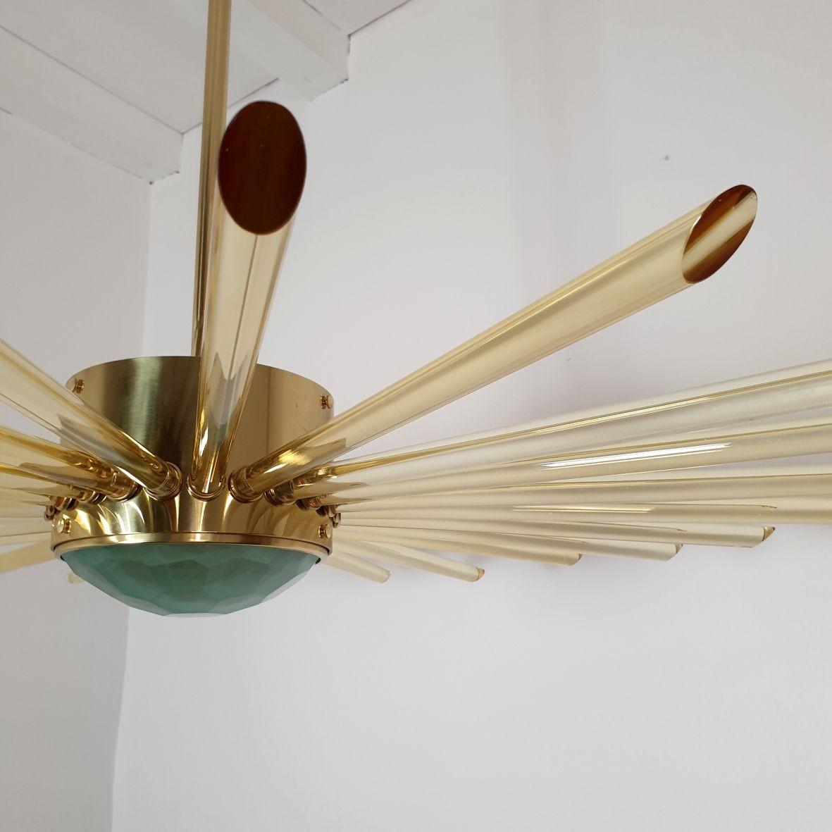 Glass and Brass Sputnik Chandelier, Italy For Sale 1