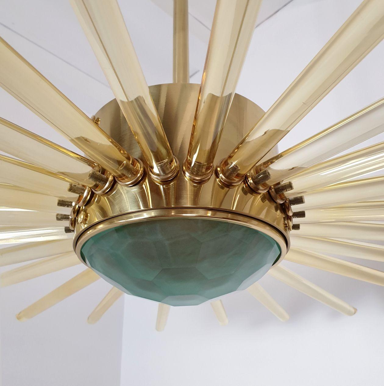 Glass and Brass Sputnik Chandelier, Italy For Sale 2