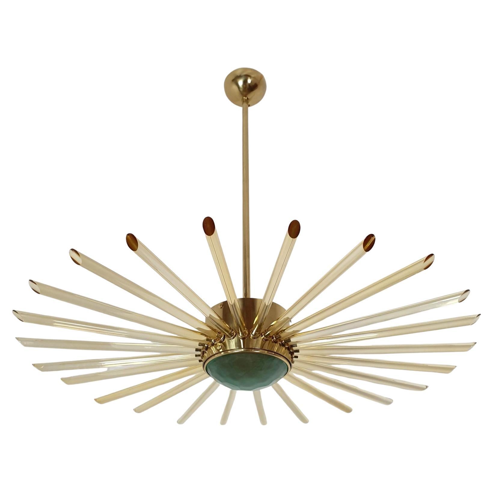 Glass and Brass Sputnik Chandelier, Italy