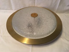 Glass and Brass Surround Flush Mount UFO Lamp Doria, 1960s, Germany