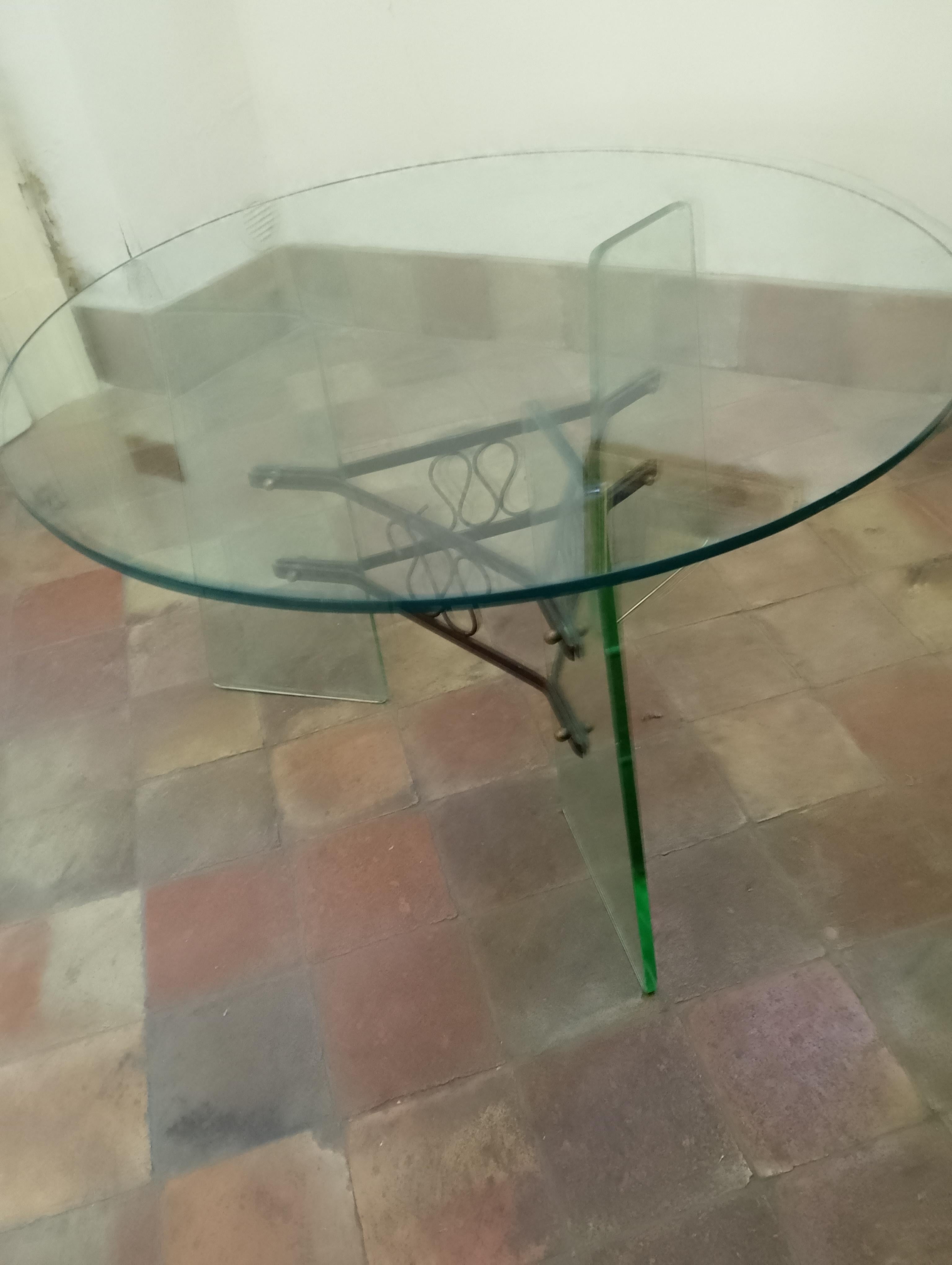 Mid-Century Modern Table en verre et laiton Italie 1940 en vente
