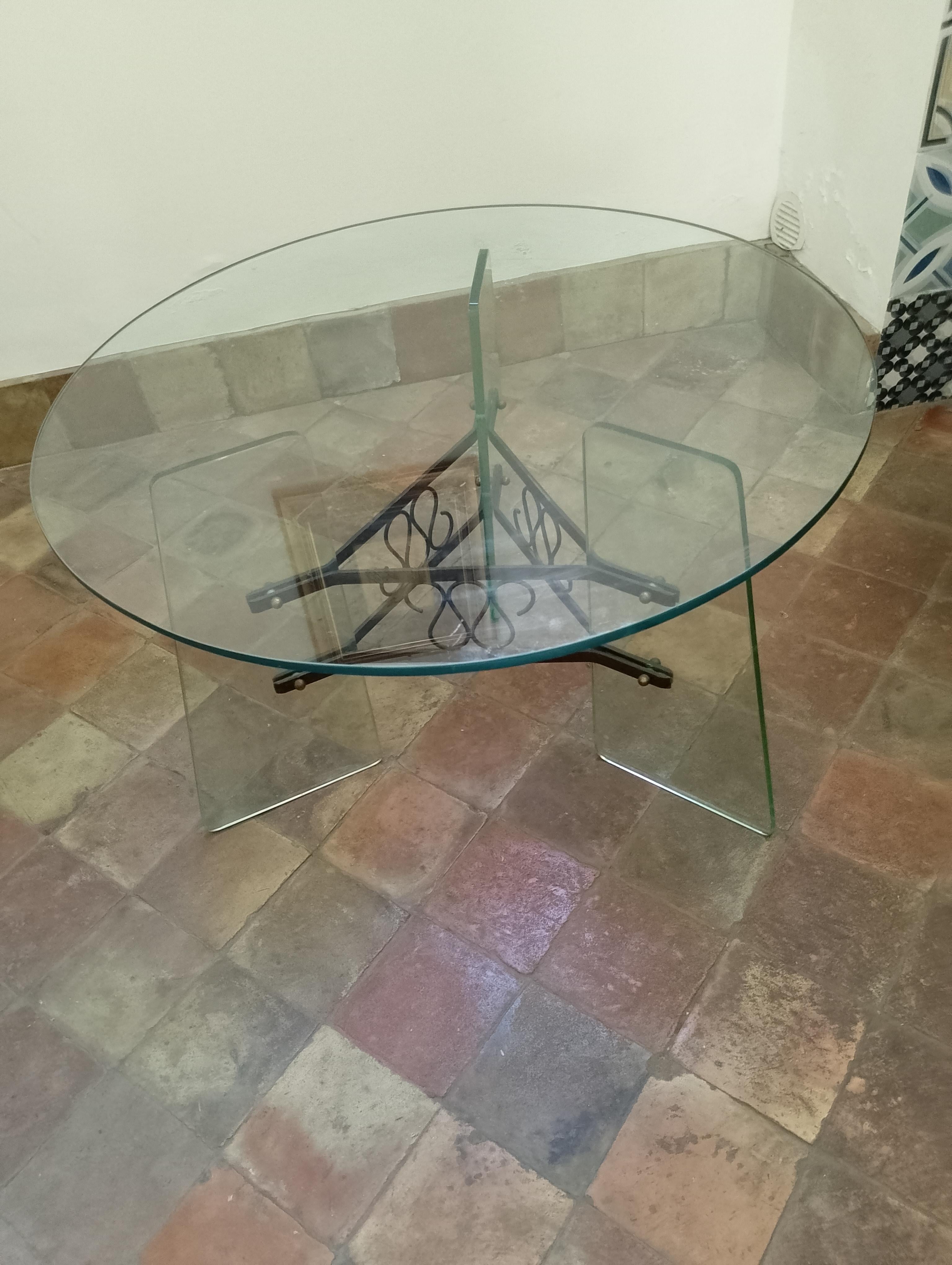 Table en verre et laiton Italie 1940 Bon état - En vente à Catania, IT