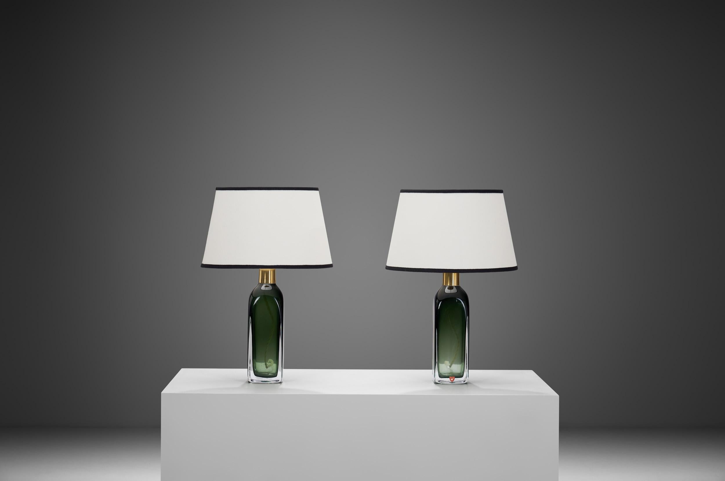 Glass and Brass Table Lamps by Carl Fagerlund for Orrefors, Sweden 20th Century In Good Condition For Sale In Utrecht, NL