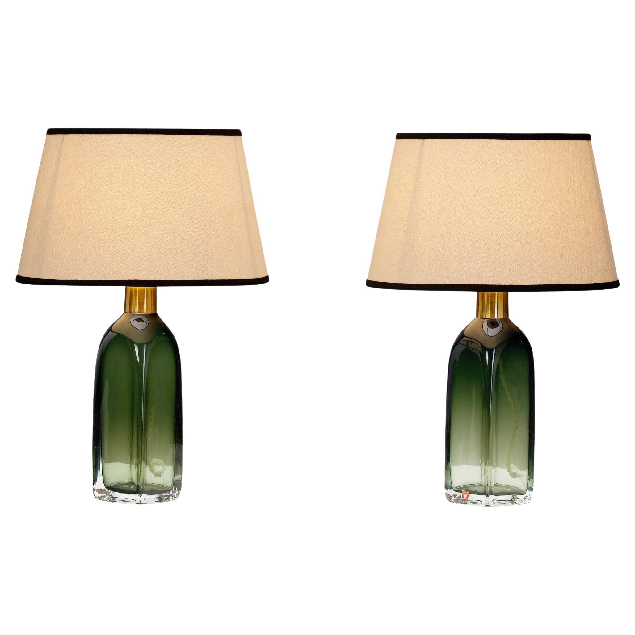Glass and Brass Table Lamps by Carl Fagerlund for Orrefors, Sweden 20th Century For Sale