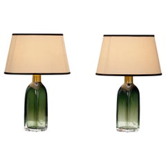 Used Glass and Brass Table Lamps by Carl Fagerlund for Orrefors, Sweden 20th Century