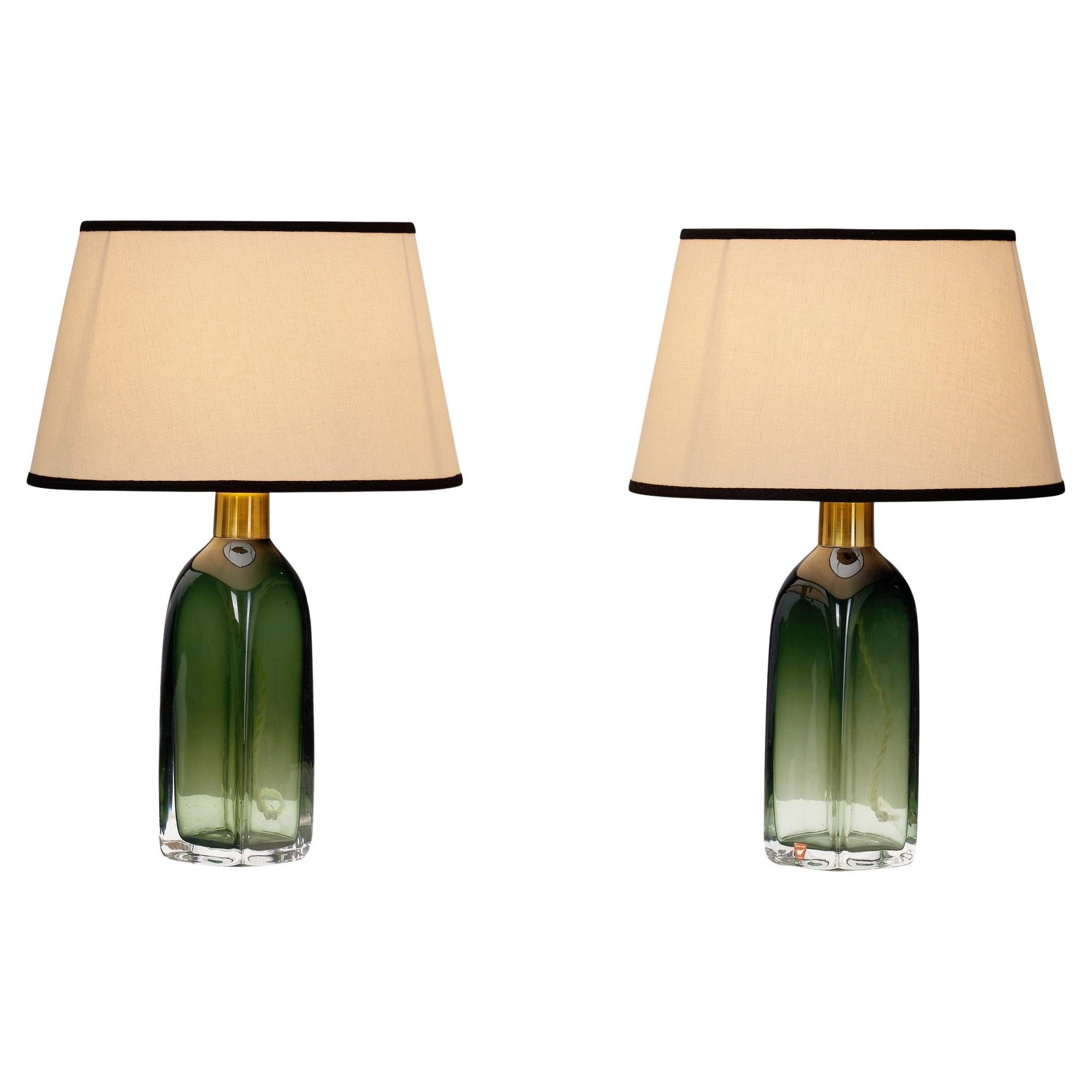 Lámparas de mesa de cristal y latón de Carl Fagerlund para Orrefors, Suecia Siglo XX