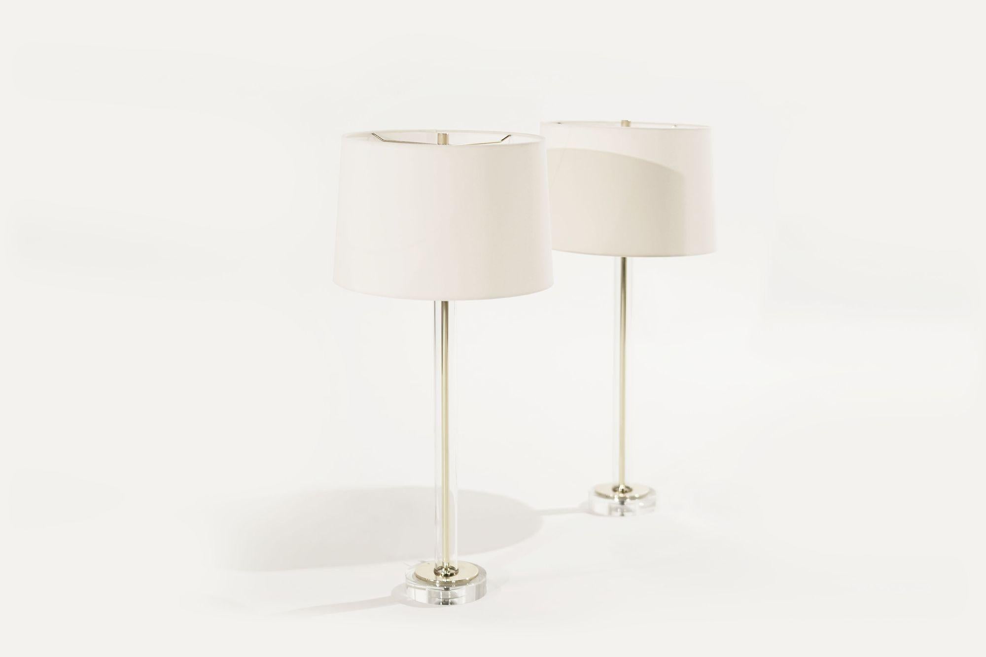 Mid-Century Modern Glass and Brass Table Lamps, C. 1960s For Sale