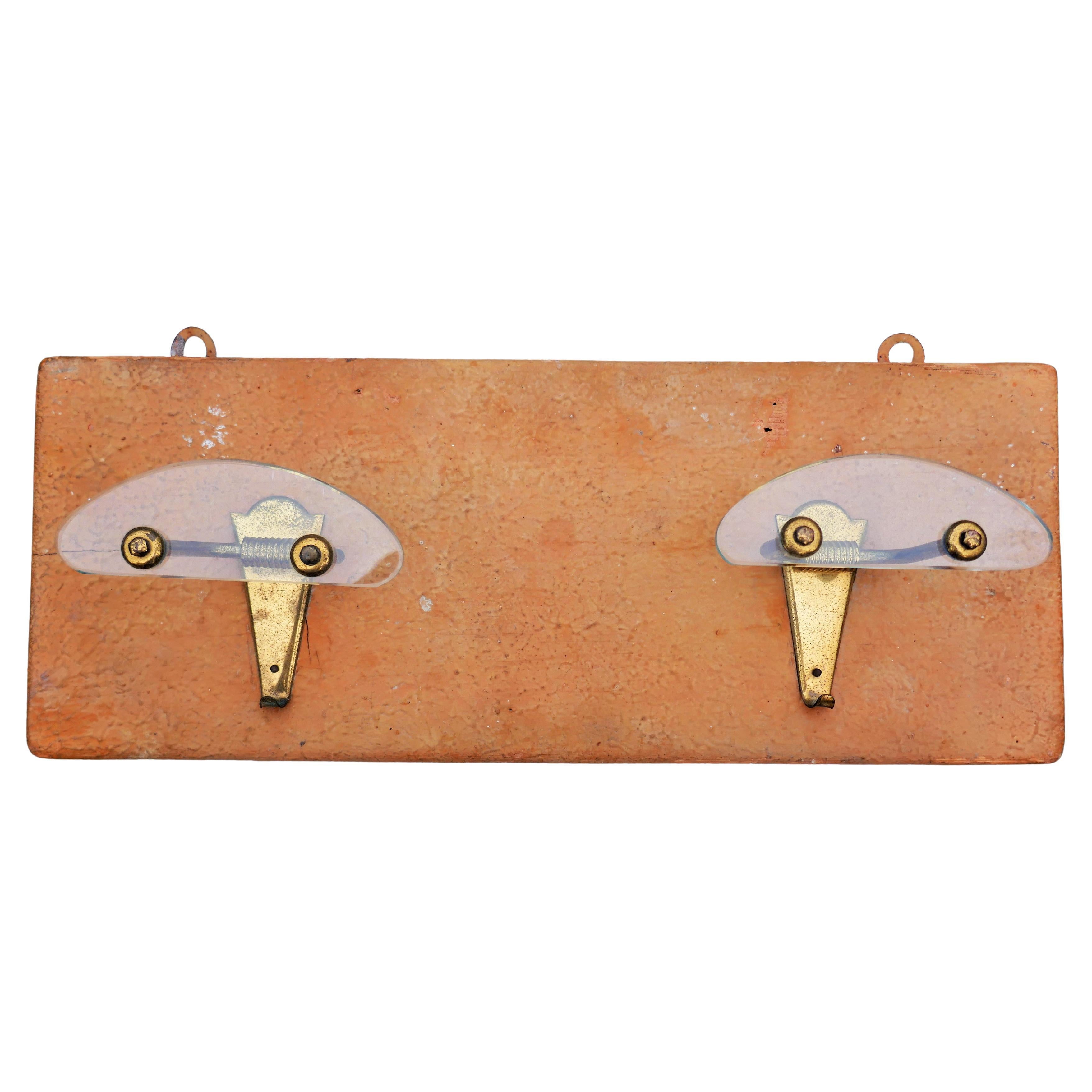 Glass and brass wall coat rack For Sale