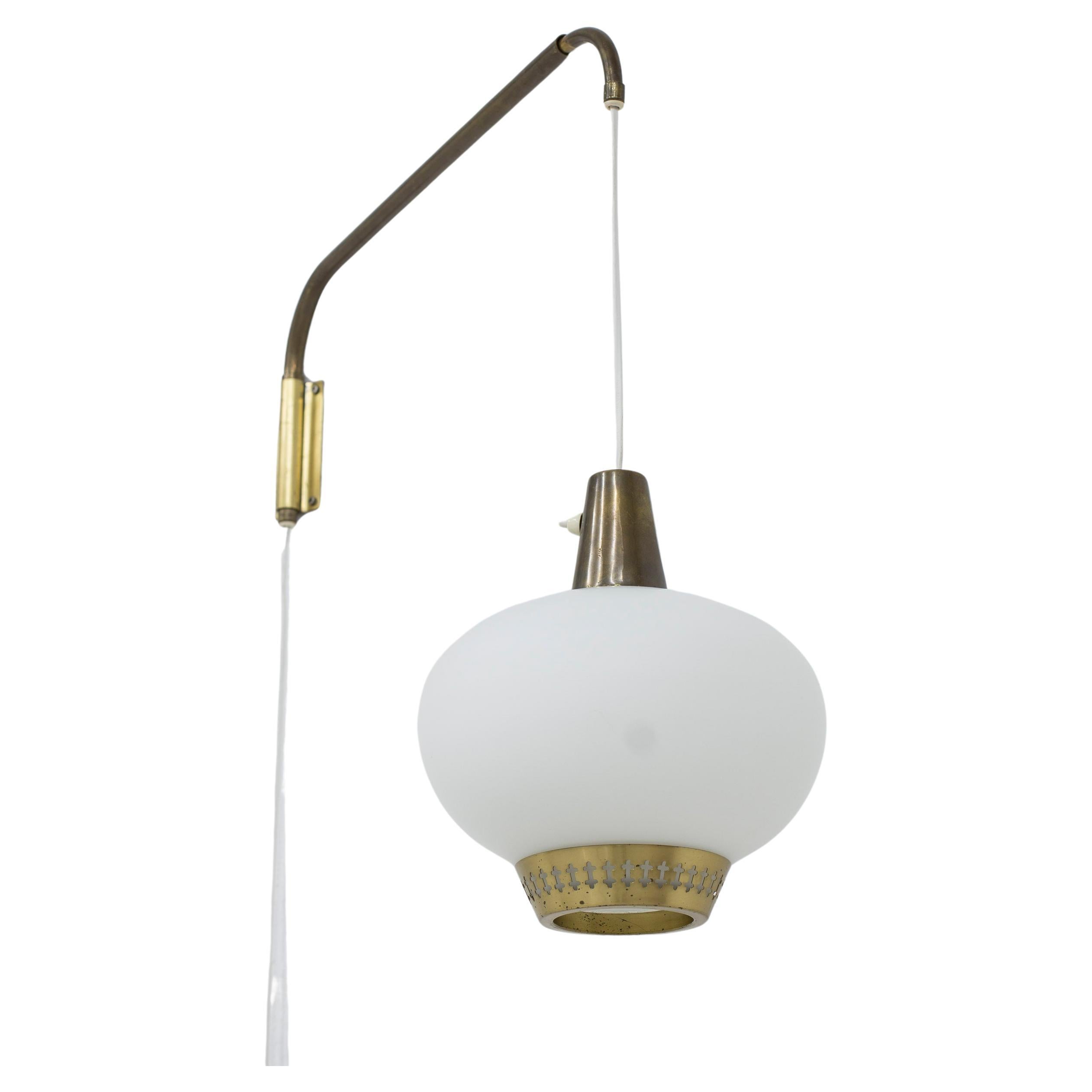 Glass and brass wall lamp by Hans Bergström for ASEA belysning, Swedish modern