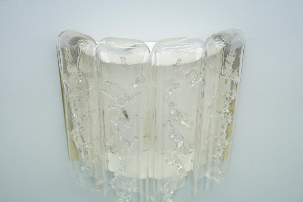 Pair of Glass and Brass Wall Light Sconces by Doria Germany 1970s In Good Condition For Sale In Frankfurt / Dreieich, DE