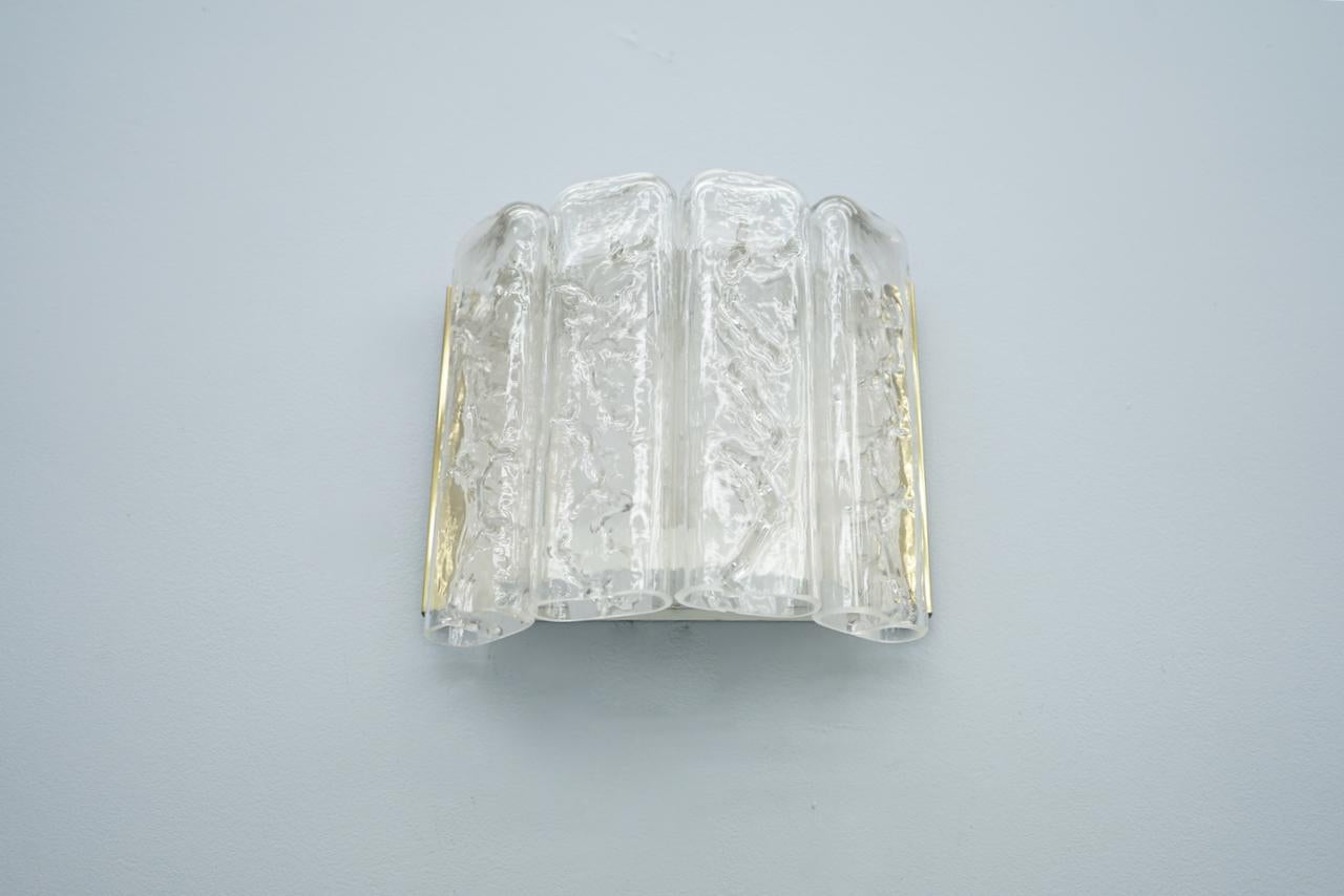 Mid-20th Century Pair of Glass and Brass Wall Light Sconces by Doria Germany 1970s For Sale