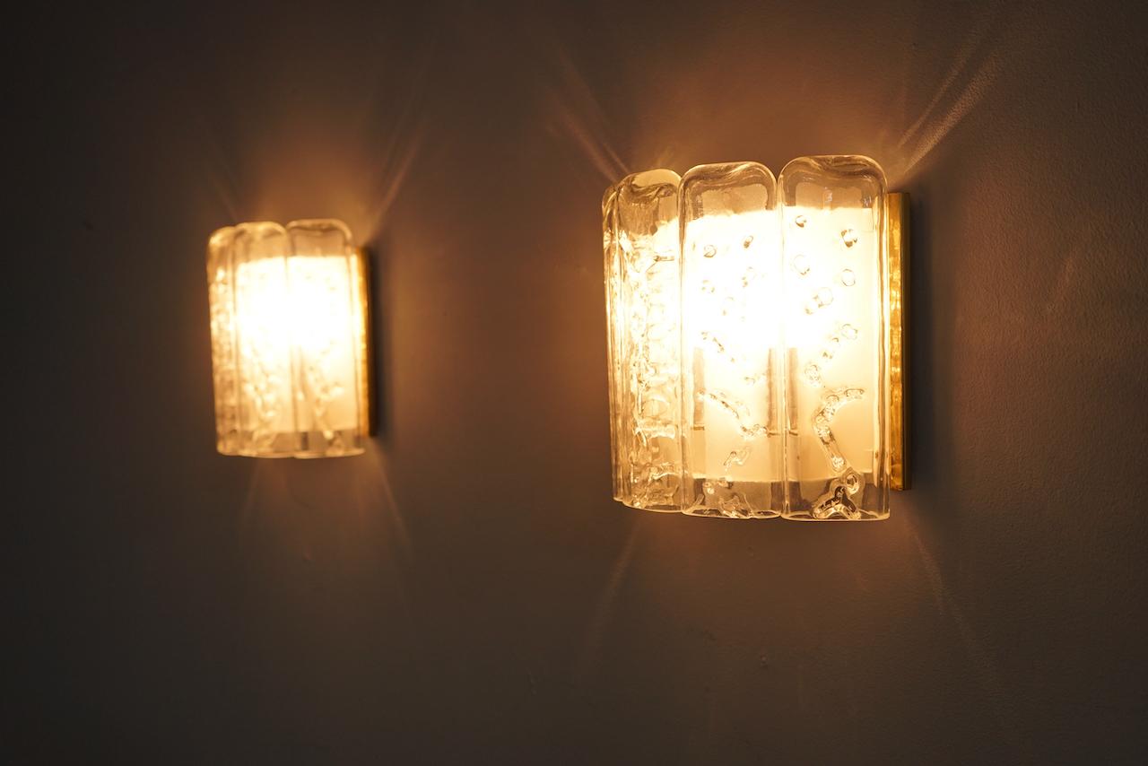 Pair of Glass and Brass Wall Light Sconces by Doria Germany 1970s For Sale 2