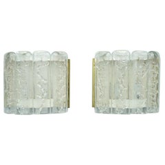 Pair of Glass and Brass Wall Light Sconces by Doria Germany 1970s