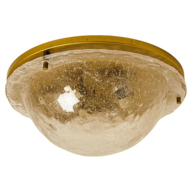 Glass and Brass Wall Sconce or Flush Mount Cosack Lights, Germany, 1970s For Sale