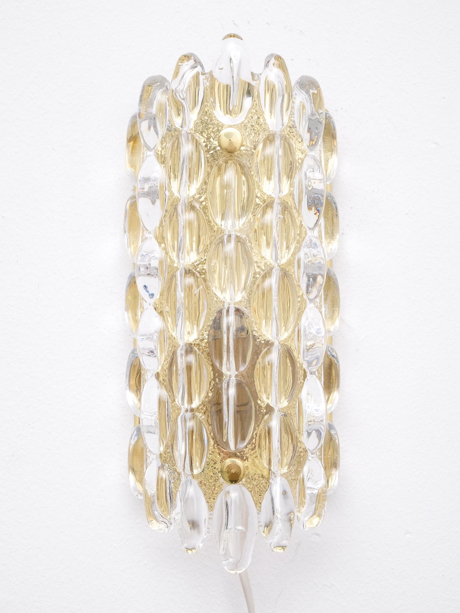 Scandinavian Modern Glass and Brass Wall Sconces by Carl Fagerlund for Orrefors, 1960s