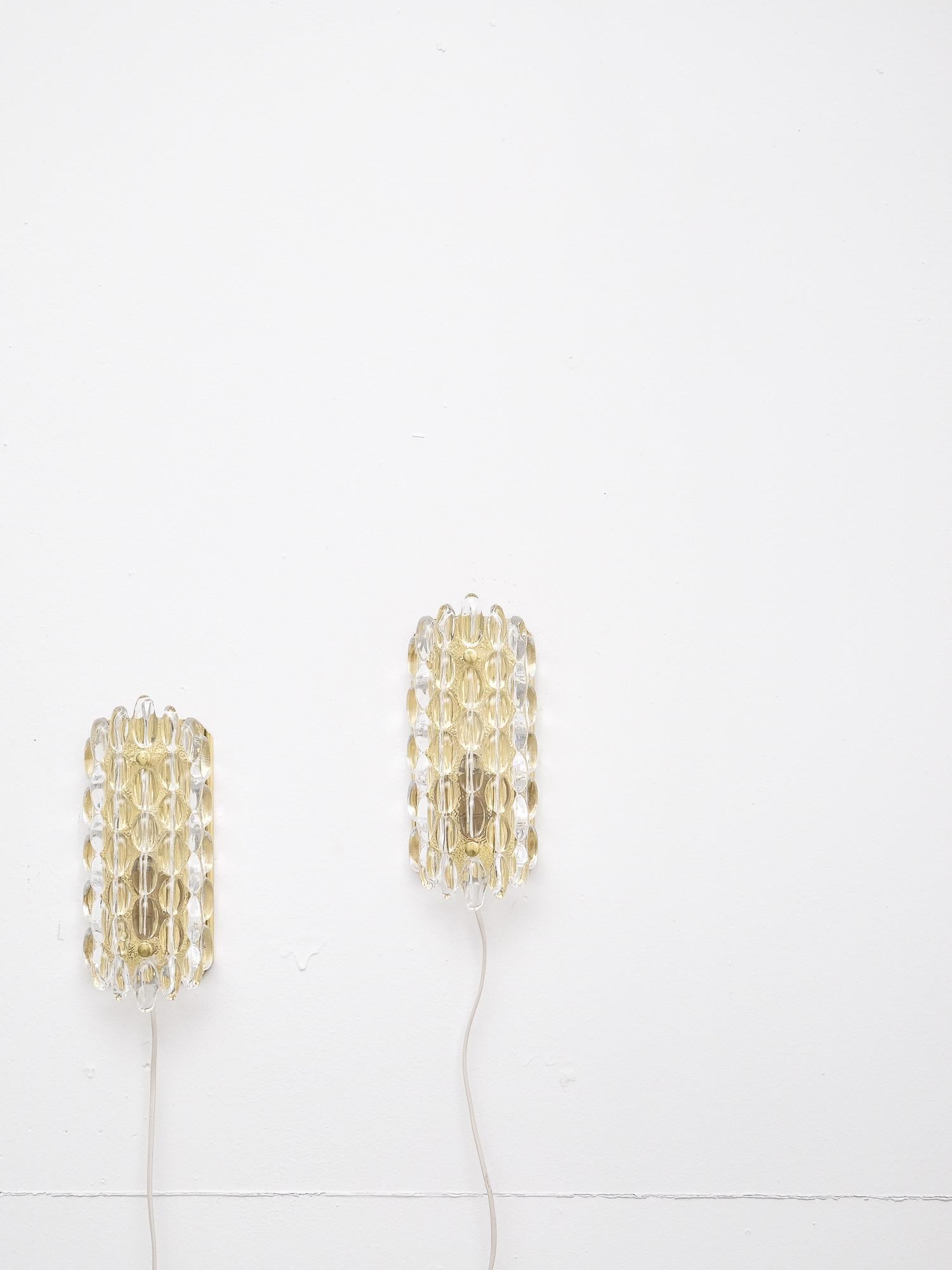 Glass and Brass Wall Sconces by Carl Fagerlund for Orrefors, 1960s 1