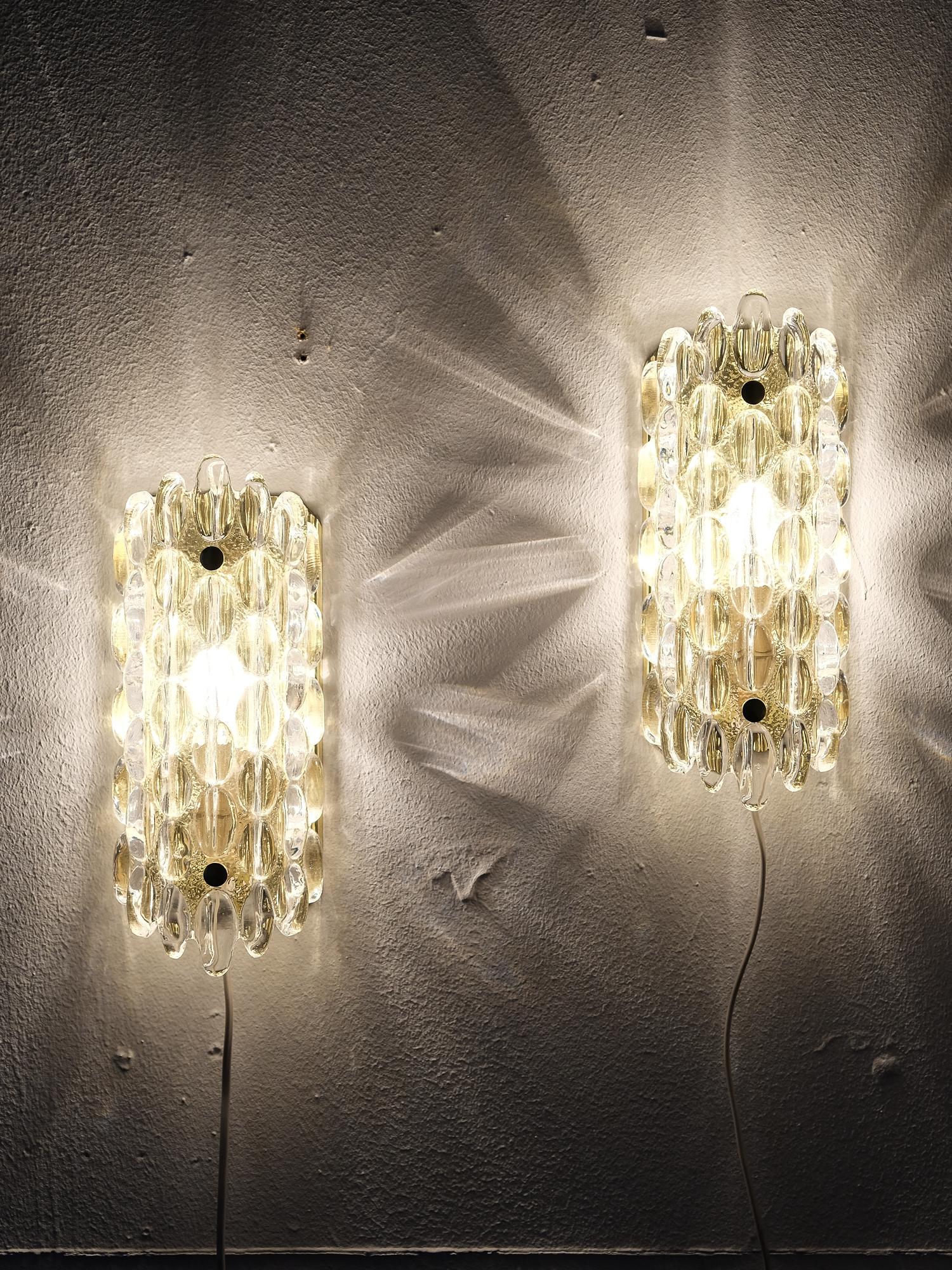 Glass and Brass Wall Sconces by Carl Fagerlund for Orrefors, 1960s 2