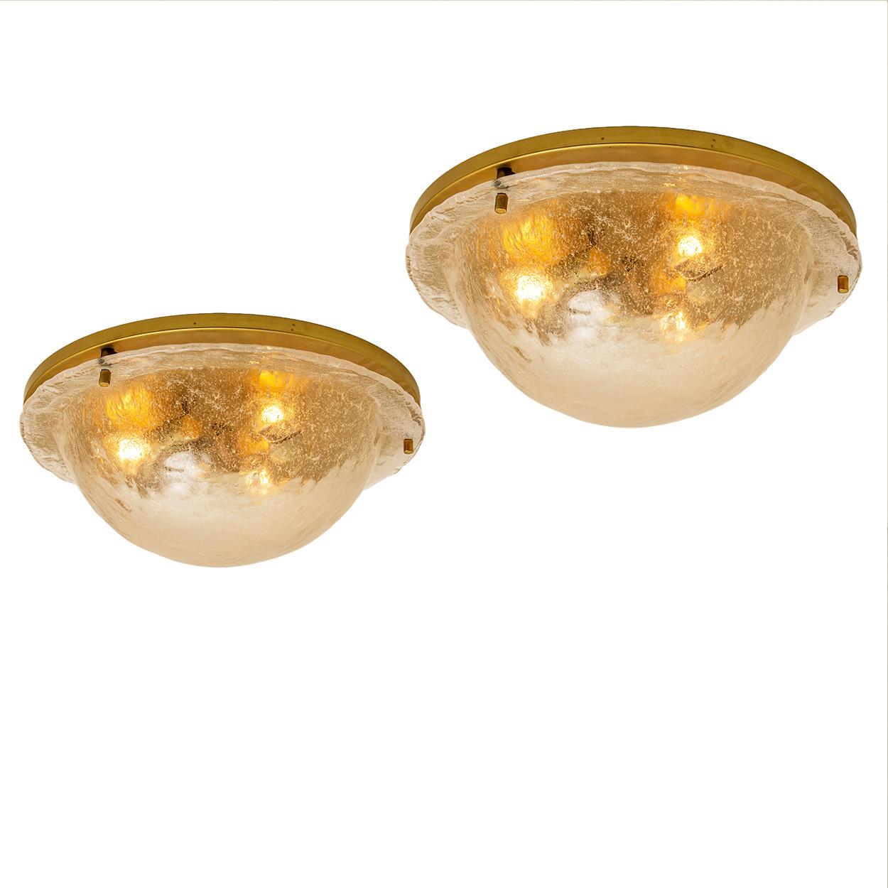 Glass and Brass Wall Sconces or Flush Mounts Cosack Lights, Germany, 1970s 2