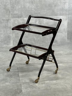 Glass and Brass Wooden Drink Trolley, 1950s