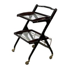 Vintage Glass and Brass Wooden Drink Trolley, 1950s