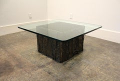 Glass and Bronze Brutalist Coffee Table by Paul Evans