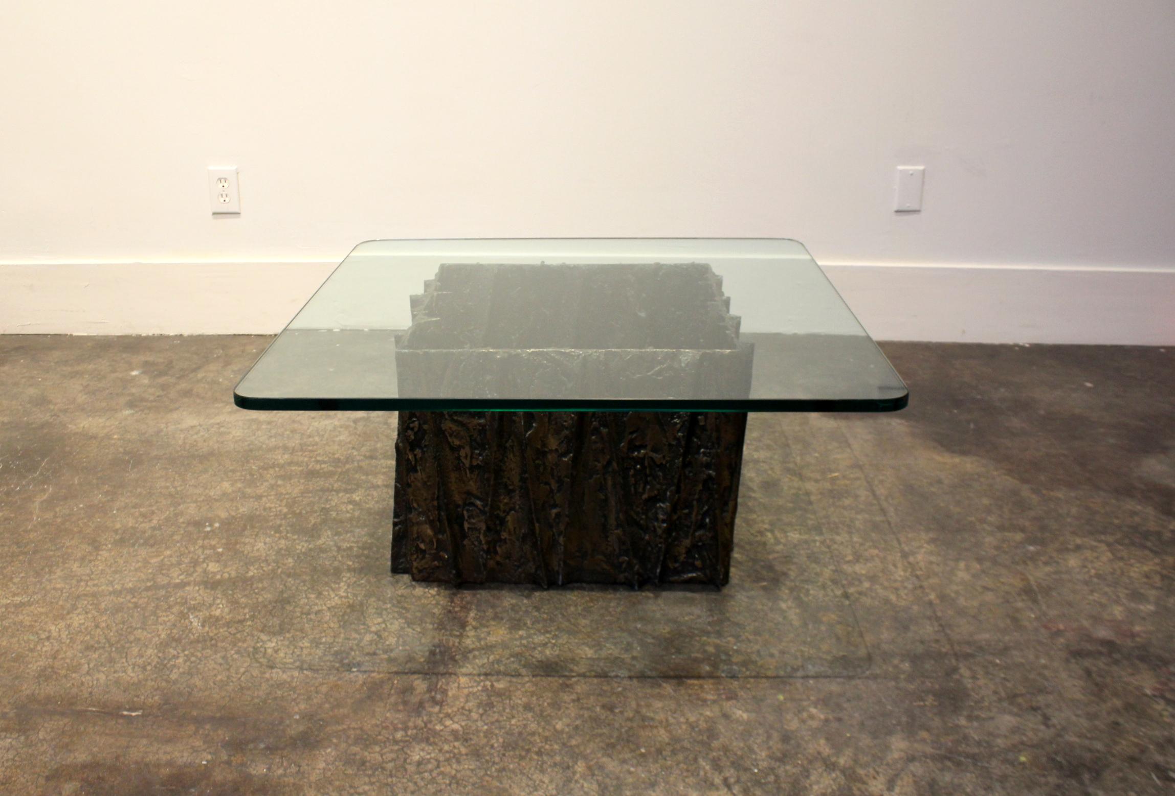 Glass and Bronze Brutalist Coffee Table by Paul Evans In Good Condition For Sale In Dallas, TX