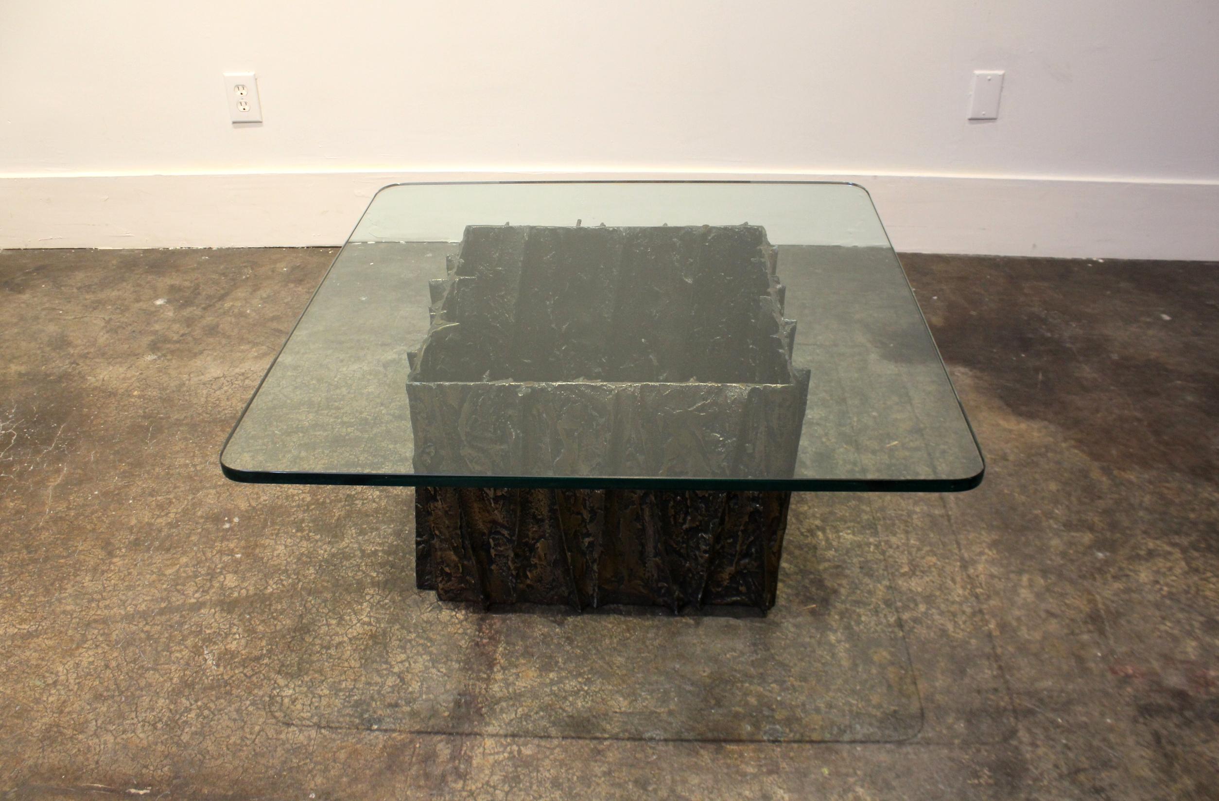 20th Century Glass and Bronze Brutalist Coffee Table by Paul Evans For Sale