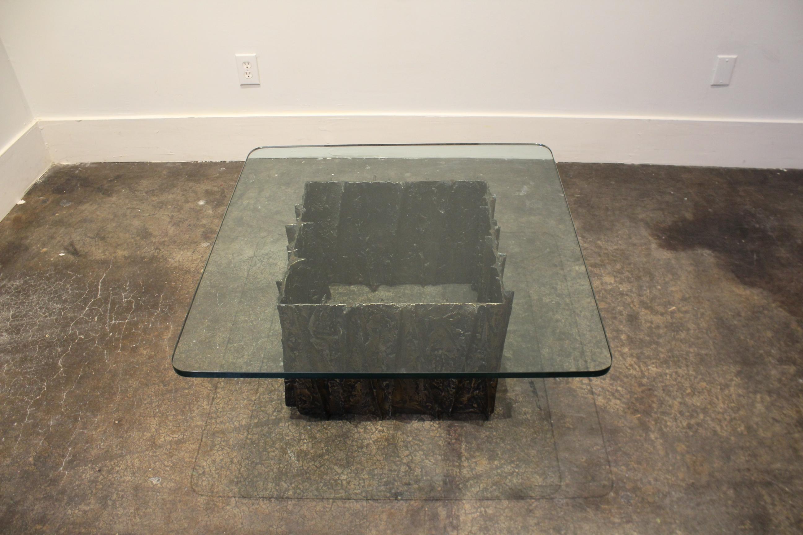 Steel Glass and Bronze Brutalist Coffee Table by Paul Evans For Sale