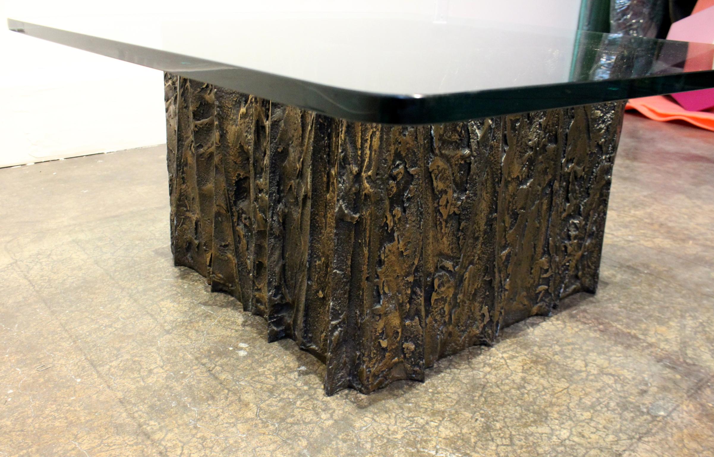 Glass and Bronze Brutalist Coffee Table by Paul Evans For Sale 2
