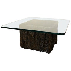 Glass and Bronze Brutalist Coffee Table by Paul Evans