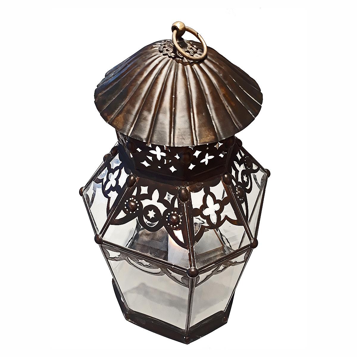 Glass and Metal Turkish Lantern In Good Condition In New York, NY