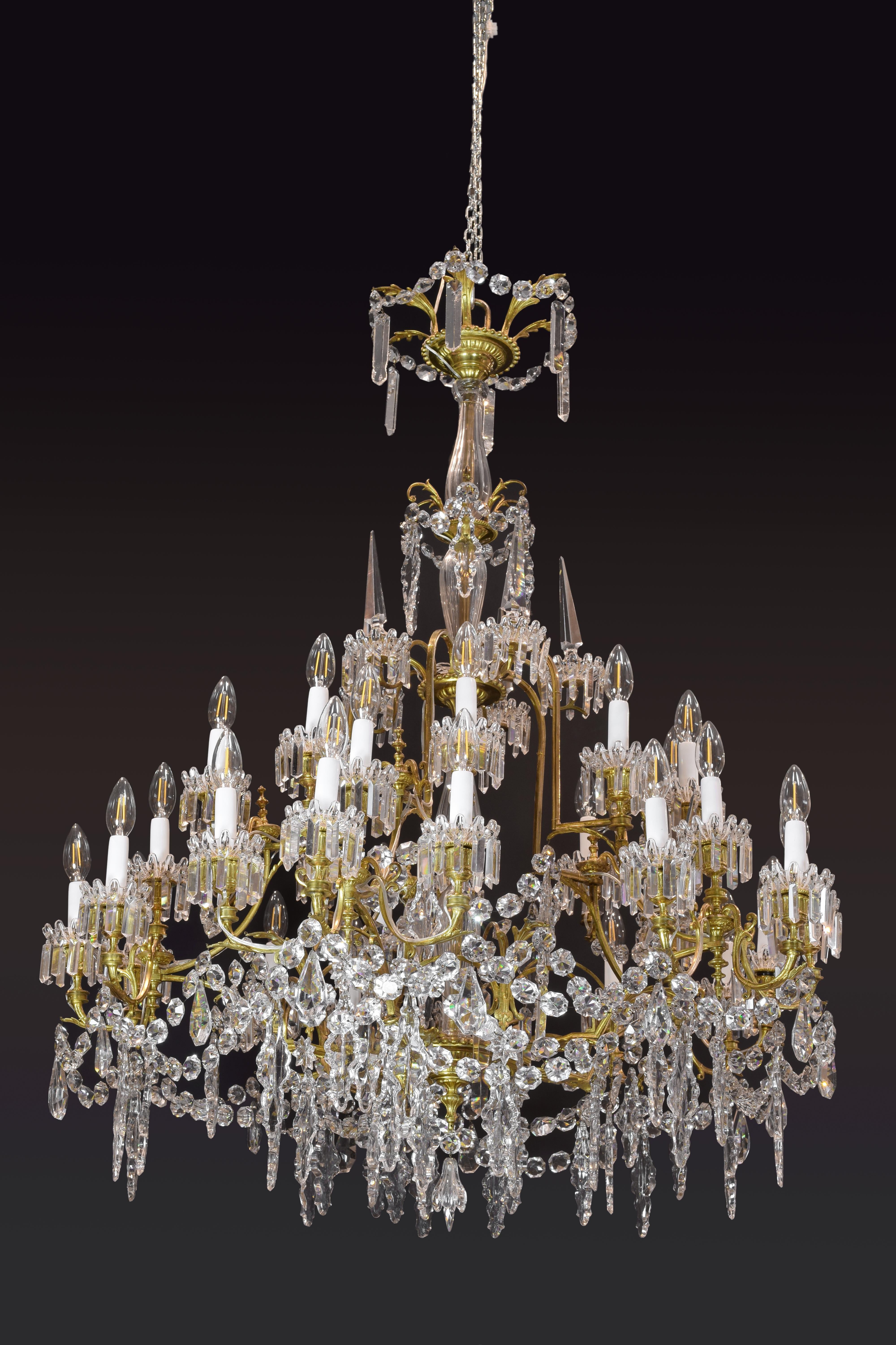 Neoclassical Glass and Bronze Chandelier, 19th Century For Sale