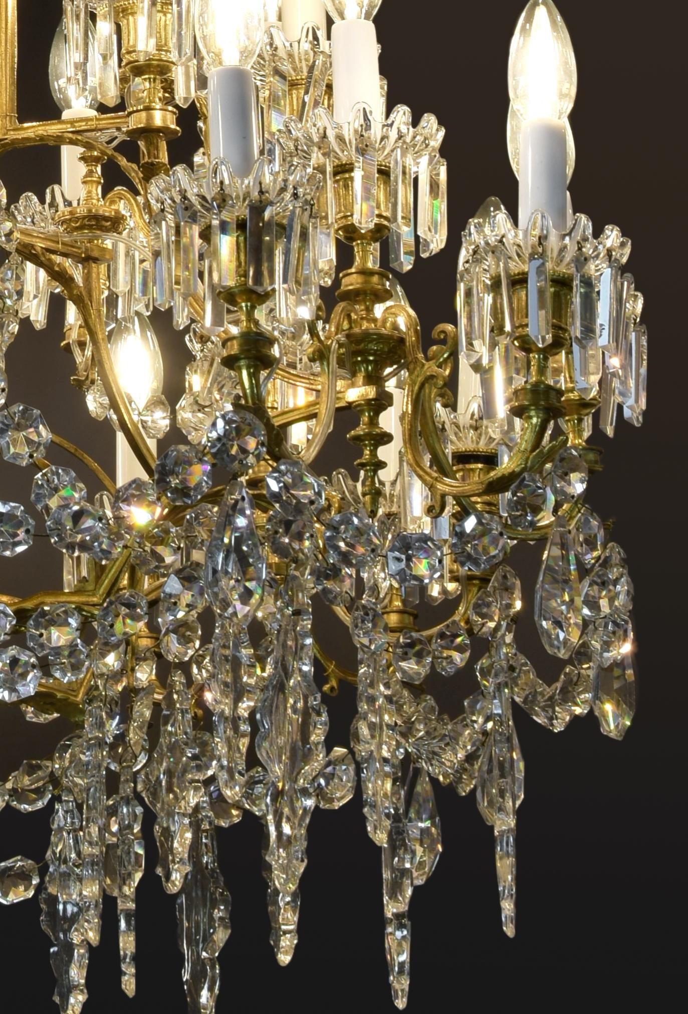 European Glass and Bronze Chandelier, 19th Century For Sale