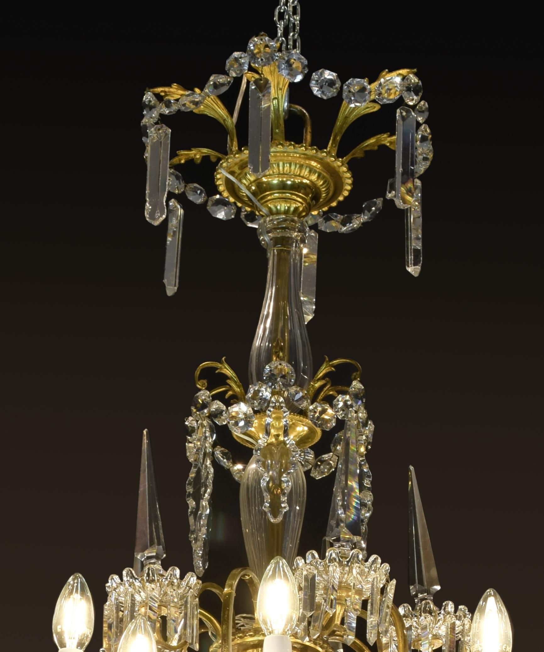 Glass and Bronze Chandelier, 19th Century For Sale 1