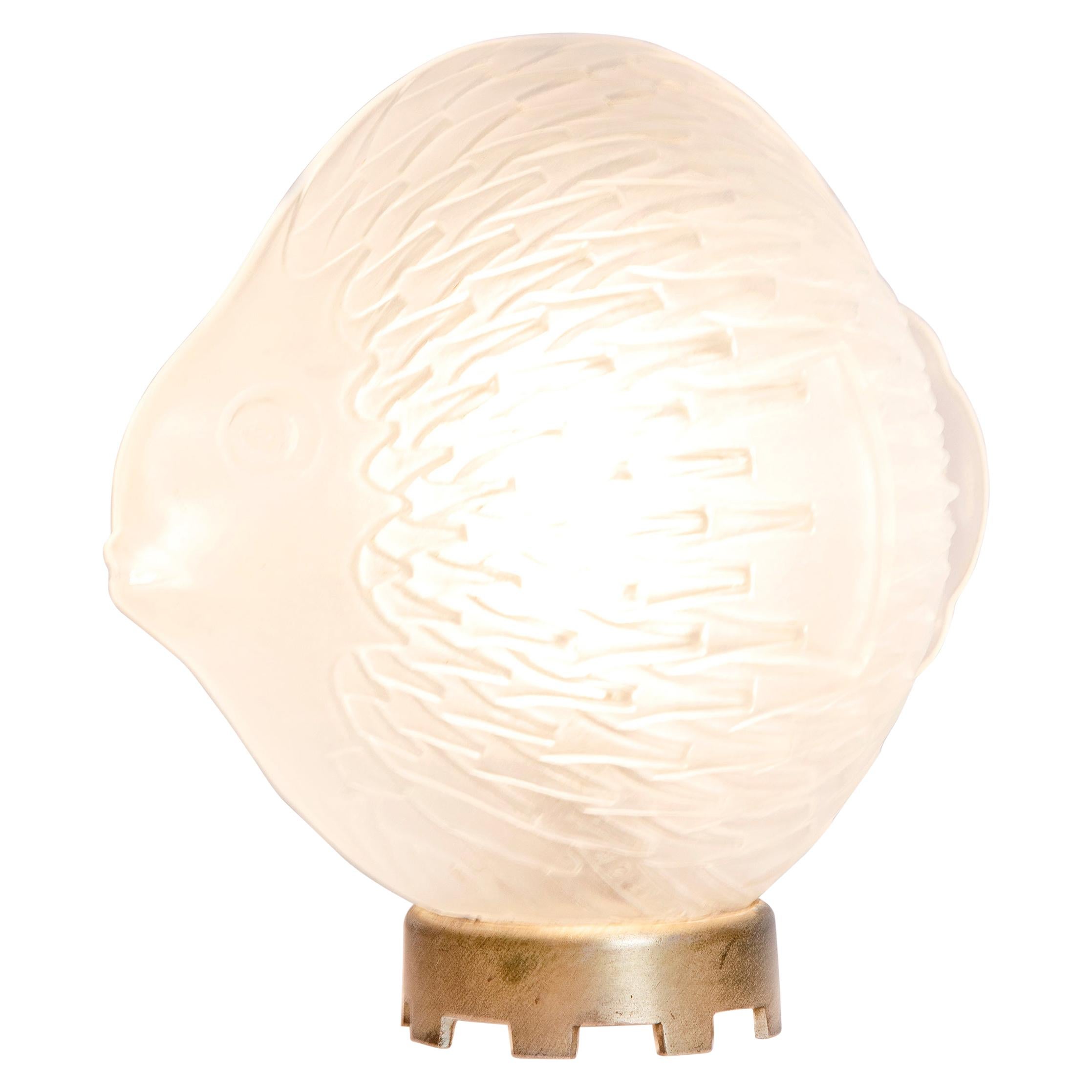 Glass and Bronze Blowfish Lamp, Art Deco Period, France, circa 1920 For Sale