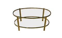 Glass And Bronze Jacques Quinet Oval Coffee Table, France, 1940s