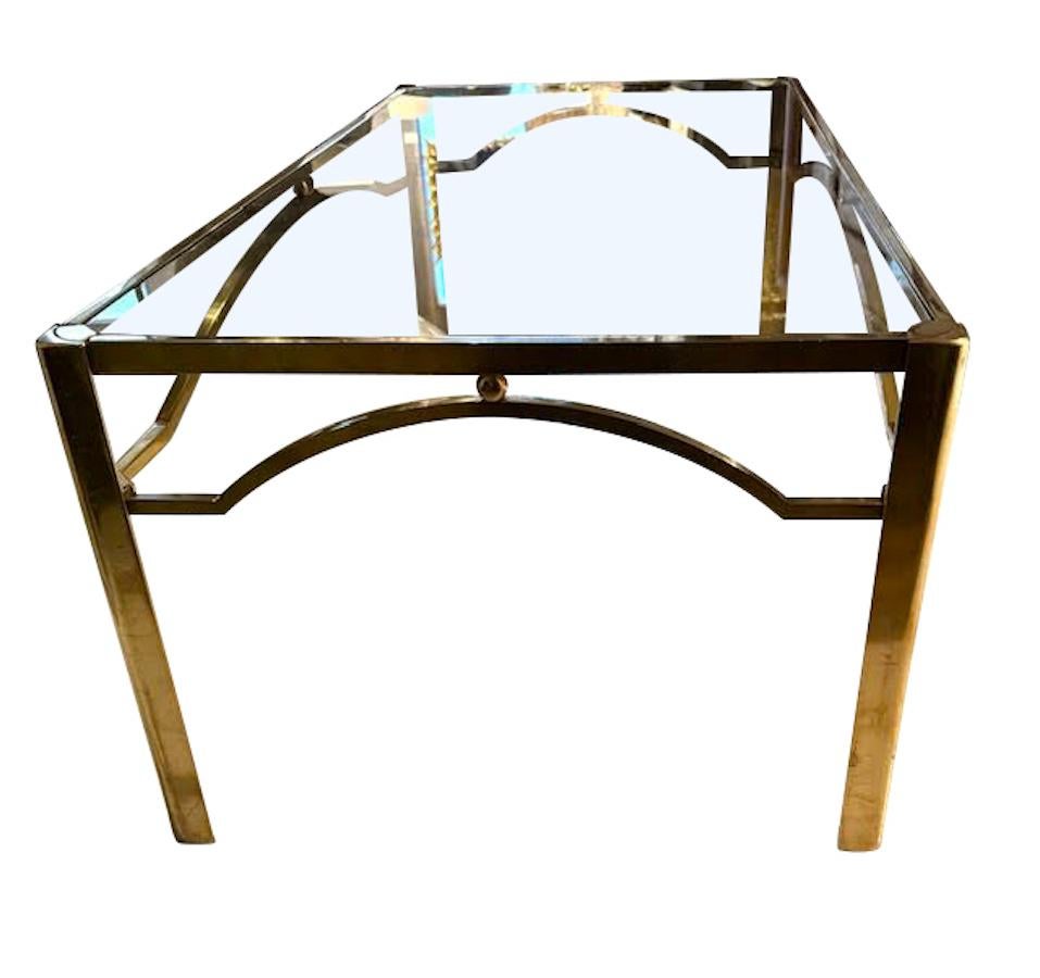 French Glass And Bronze Jacques Quinet Rectangular Coffee Table, France, 1940s For Sale