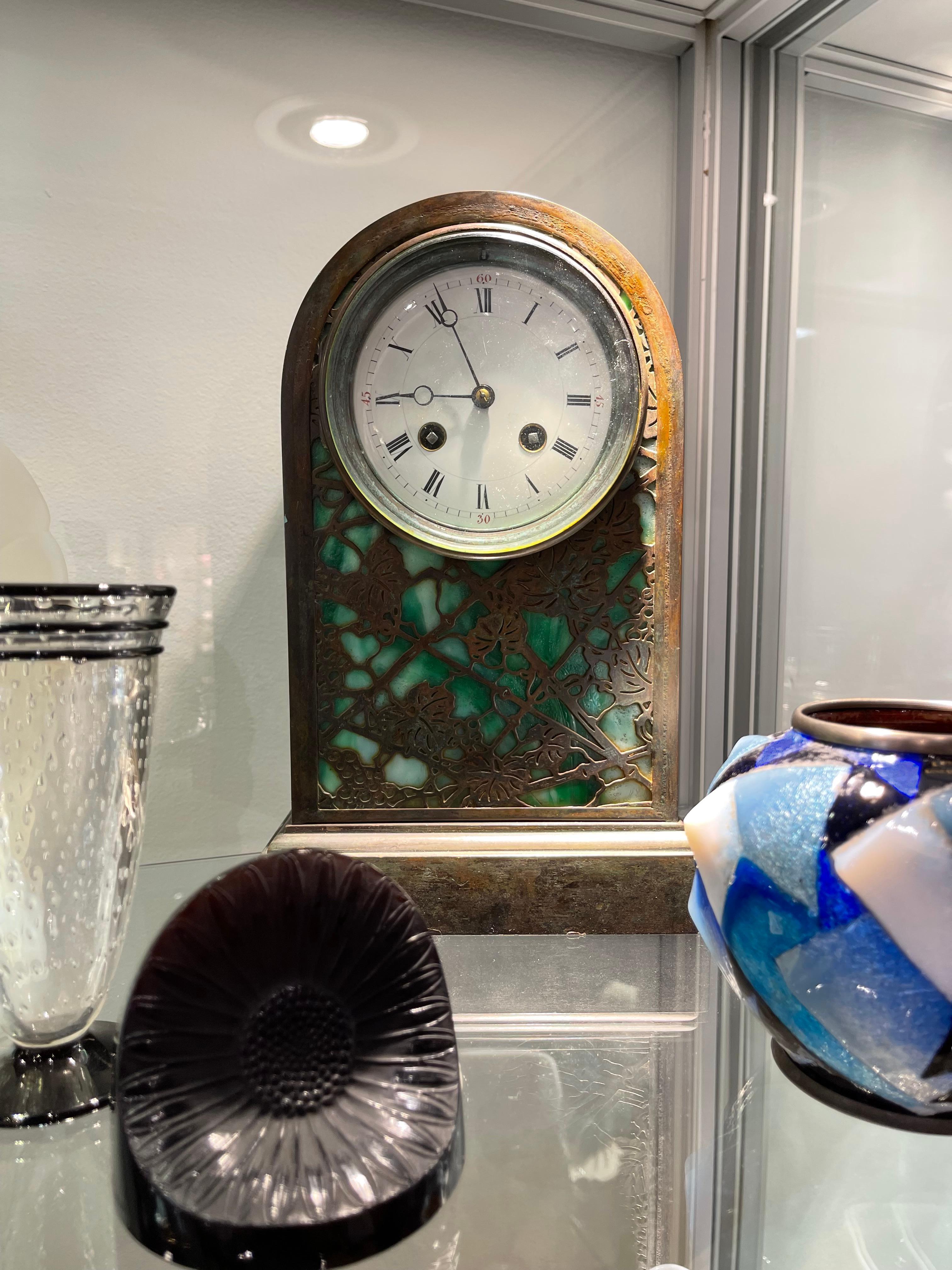 Art Deco Glass and Bronze Table Clock by Tiffany Studios