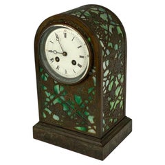 Glass and Bronze Table Clock by Tiffany Studios