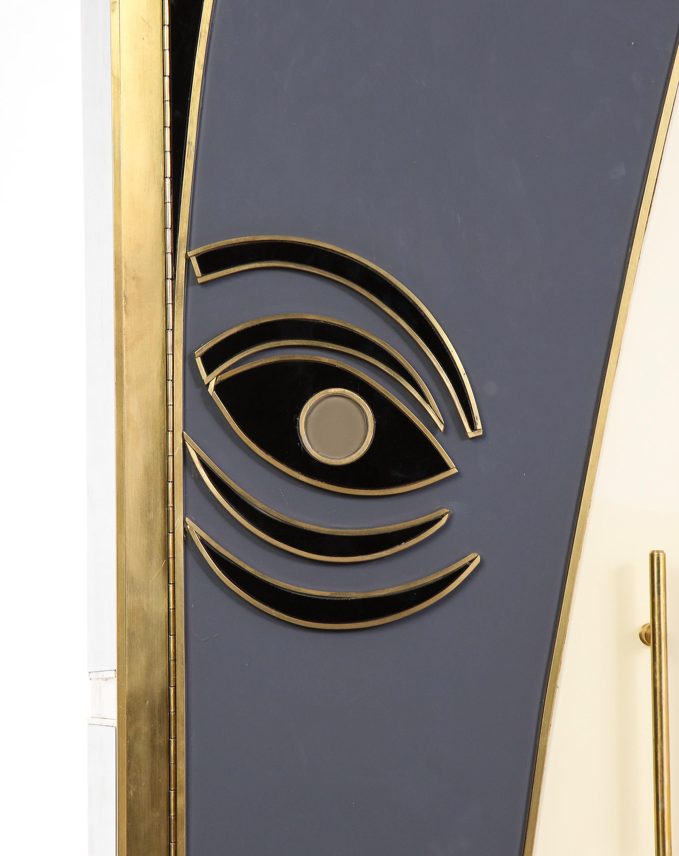 Glass and Bronze Two-Door Cabinet Decorated with an Abstract Face, Modern 2