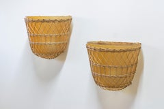 Wandlampen aus Glas und Rohrgeflecht nach Harald Notini, Böhlmarks