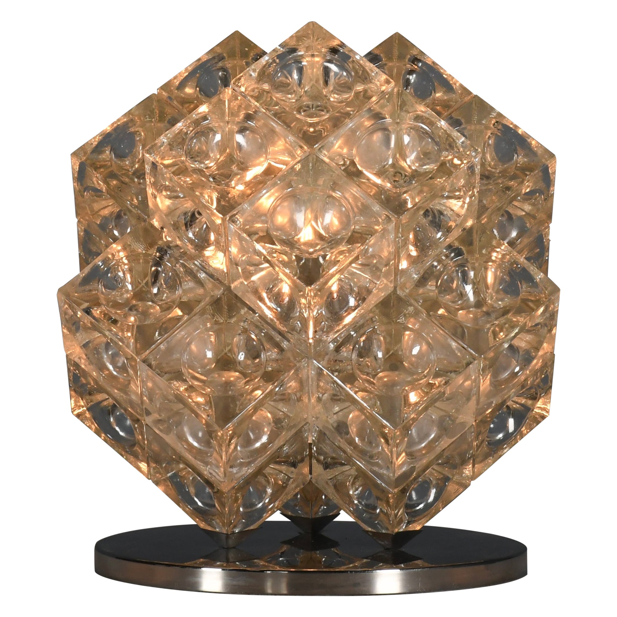 Albano Poli 'Eclisse' Tischlampe aus Glas und Chrom von Poliarte, Italien 1968 im Angebot